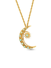 Load image into Gallery viewer, Antique 14k Opal Cabochon Crescent Star Necklace