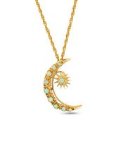 Load image into Gallery viewer, Antique 14k Opal Cabochon Crescent Star Necklace
