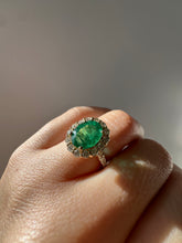 Load image into Gallery viewer, Nessi Emerald Diamond Halo Ring 2.82 ctw