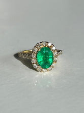 Load image into Gallery viewer, Nessi Emerald Diamond Halo Ring 2.82 ctw