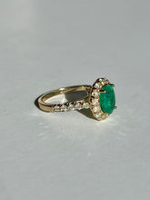 Load image into Gallery viewer, Nessi Emerald Diamond Halo Ring 2.82 ctw
