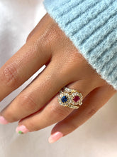 Load image into Gallery viewer, Antique Ruby Sapphire Diamond Toi et Moi Ring