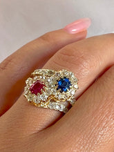 Load image into Gallery viewer, Antique Ruby Sapphire Diamond Toi et Moi Ring