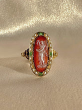 Load image into Gallery viewer, Antique Carnelian Emerald Pearl Cameo Ring