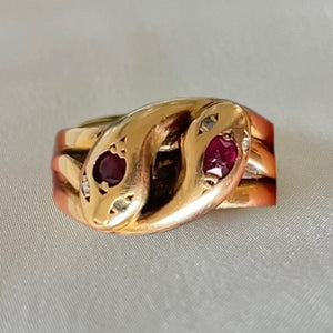 Antique Victorian Ruby Diamond Double Snake Ring 1892