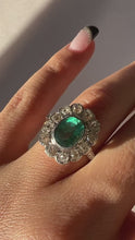 Load and play video in Gallery viewer, Antique Emerald Diamond Old Mine Ring 2.95 CTW