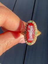 Load and play video in Gallery viewer, Antique Carnelian Emerald Pearl Cameo Ring