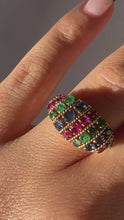 Load and play video in Gallery viewer, Vintage Emerald Sapphire Ruby Bombe Ring
