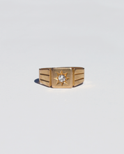 Load image into Gallery viewer, Antique 18k Gypsy Starburst Diamond Signet Ring 1928