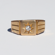 Load image into Gallery viewer, Antique 18k Gypsy Starburst Diamond Signet Ring 1928