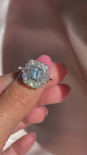 Load and play video in Gallery viewer, Vintage Platinum Aquamarine Diamond Cluster Ring