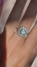 Load and play video in Gallery viewer, Vintage Platinum Aquamarine Diamond Cluster Ring