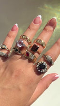 Load and play video in Gallery viewer, Antique 9k Garnet Pearl Halo Cluster RIng