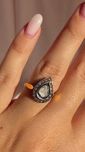 Load and play video in Gallery viewer, Antique 18k Polki Diamond Silver Pear Ring