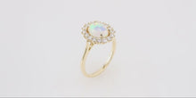 Load and play video in Gallery viewer, 14k Opal Cabochon Diamond Halo Cluster Ring