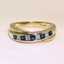Load image into Gallery viewer, Vintage 9k Sapphire Diamond Crossover Ring
