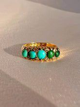 Load image into Gallery viewer, Antique 18k Turquoise Diamond Boat Ring 1899