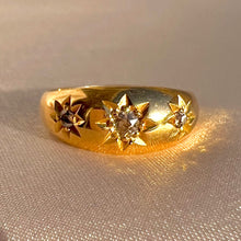 Load image into Gallery viewer, Antique 18k Diamond Starburst Trilogy Gypsy Ring 1918
