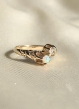 Load image into Gallery viewer, Victorian 14k Yellow Gold Genuine Opal Diamond Pinky Claw Toi Et Moi Ring