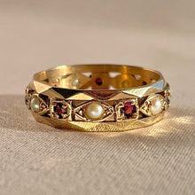 Load image into Gallery viewer, Antique 9k Garnet Pearl Eternity Marquise Square Band Ring