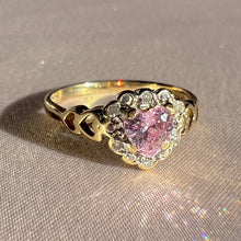 Load image into Gallery viewer, Vintage 9k Pink Zircon Diamond Heart Ring