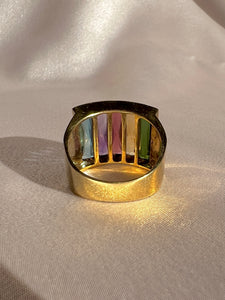 Vintage 18k Rainbow Gemstone Baguette Signet Ring