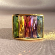 Load image into Gallery viewer, Vintage 18k Rainbow Gemstone Baguette Signet Ring
