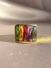 Load image into Gallery viewer, Vintage 18k Rainbow Gemstone Baguette Signet Ring