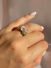 Load image into Gallery viewer, Vintage 18k Rose Quartz Baguette Diamond Ring