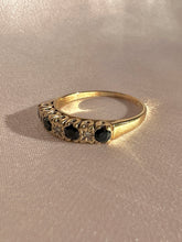 Load image into Gallery viewer, Vintage 9k Sapphire Diamond Starburst Half Eternity Ring 1993
