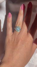 Load and play video in Gallery viewer, Vintage Platinum Aquamarine Diamond Cluster Ring