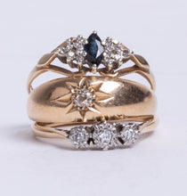 Load image into Gallery viewer, Vintage 9k Marquise Sapphire Diamond Ring
