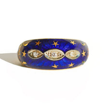 Load image into Gallery viewer, Vintage 18k Diamond Enamel Starry Bombe Ring