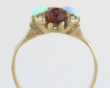 Load image into Gallery viewer, Antique 14k Gold Art Deco Ruby Garnet Opal and Pearl Flower Cluster Ring