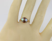 Load image into Gallery viewer, Antique 14k Gold Art Deco Ruby Garnet Opal and Pearl Flower Cluster Ring