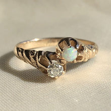 Load image into Gallery viewer, Victorian 14k Yellow Gold Genuine Opal Diamond Pinky Claw Toi Et Moi Ring