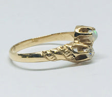 Load image into Gallery viewer, Victorian 14k Yellow Gold Genuine Opal Diamond Pinky Claw Toi Et Moi Ring