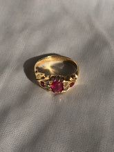 Load image into Gallery viewer, Vintage 18k Gold Diamond Ruby Gypsy Boat Ring 1909