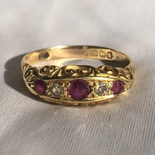 Load image into Gallery viewer, Vintage 18k Gold Diamond and Ruby Five Stone Gypsy Ring