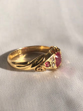 Load image into Gallery viewer, Vintage 18k Gold Diamond Ruby Gypsy Boat Ring 1909