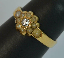 Load image into Gallery viewer, Antique 18k Diamond Seed Pearl Cluster Ring 1891