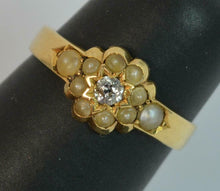 Load image into Gallery viewer, Antique 18k Diamond Seed Pearl Cluster Ring 1891