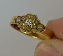 Load image into Gallery viewer, Antique 18k Diamond Seed Pearl Cluster Ring 1891