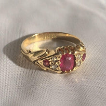 Load image into Gallery viewer, Vintage 18k Gold Diamond Ruby Gypsy Boat Ring 1909