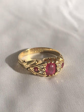 Load image into Gallery viewer, Vintage 18k Gold Diamond Ruby Gypsy Boat Ring 1909