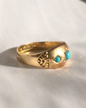 Load image into Gallery viewer, Antique 18k Trilogy Turquoise Starburst Diamond Victorian Gypsy Ring Engagement