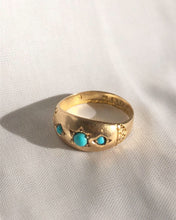 Load image into Gallery viewer, Antique 18k Trilogy Turquoise Starburst Diamond Victorian Gypsy Ring Engagement