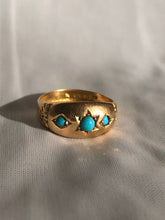 Load image into Gallery viewer, Antique 18k Trilogy Turquoise Starburst Diamond Victorian Gypsy Ring Engagement