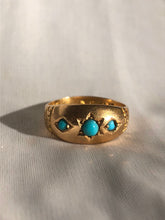 Load image into Gallery viewer, Antique 18k Trilogy Turquoise Starburst Diamond Victorian Gypsy Ring Engagement