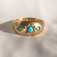 Load image into Gallery viewer, Antique 18k Trilogy Turquoise Starburst Diamond Victorian Gypsy Ring Engagement